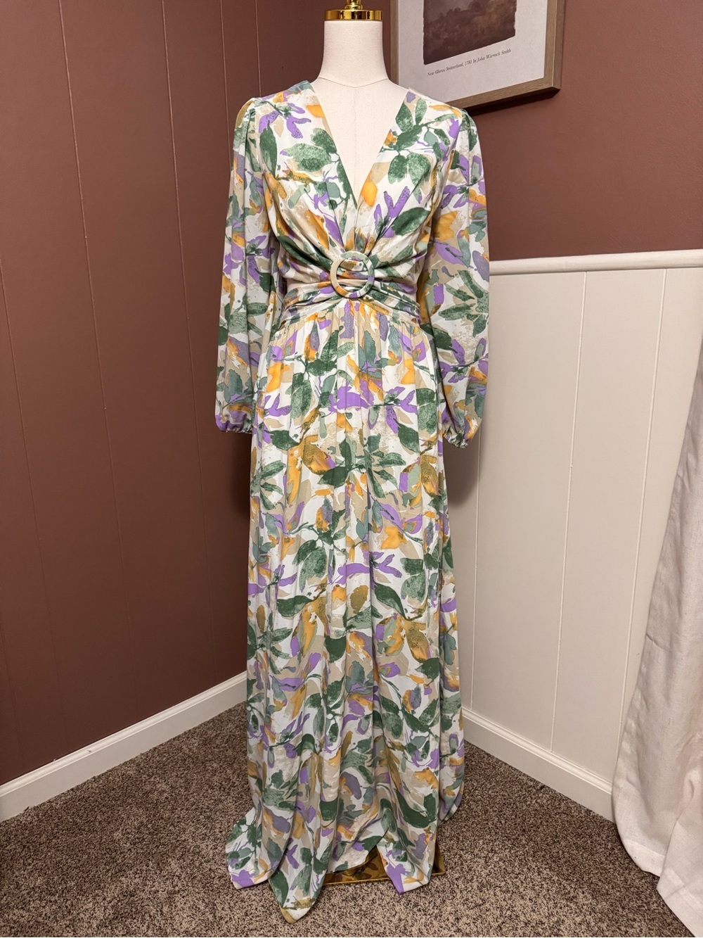 entro Floral Cut Out Front Ring Maxi Dress